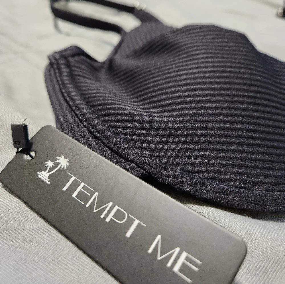 NWT Tempt Me Bikini Top Black Underwire Medium Padded Push Up Swim Bra